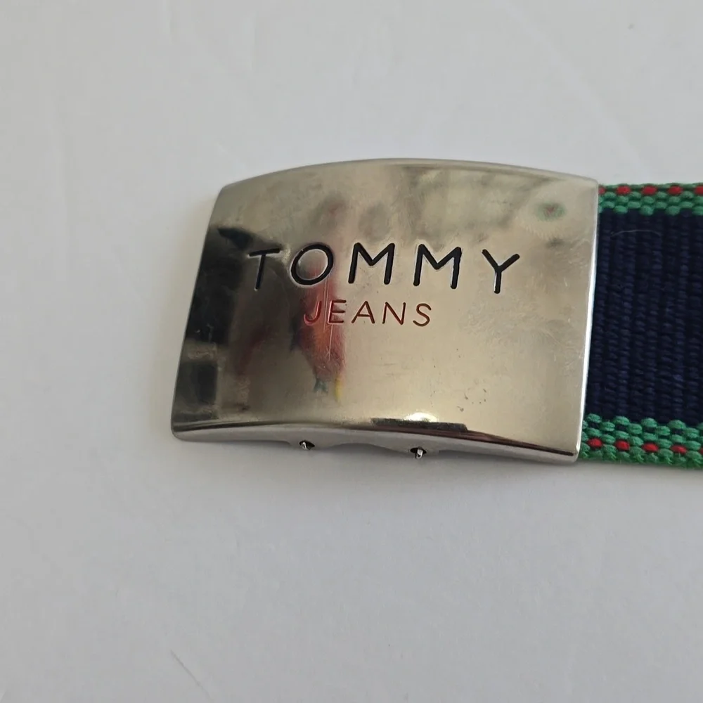 Tommy Hilfiger Tommy Jeans Woven Fabric Belt Silver Logo Buckle Adjustable Blue